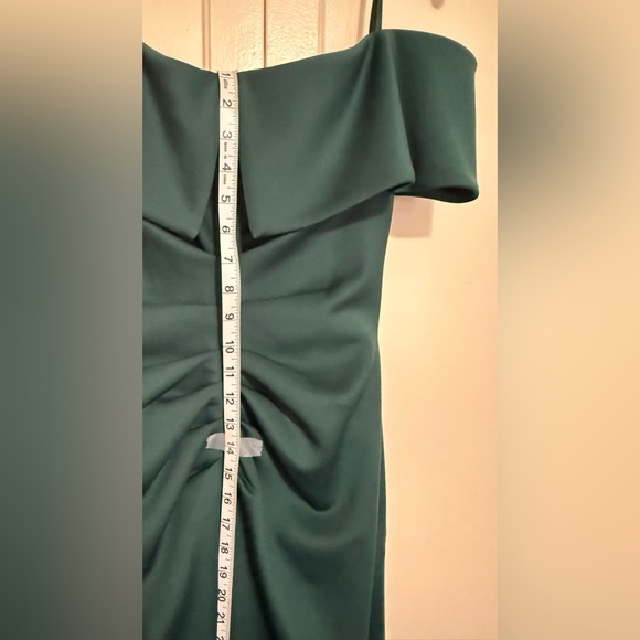 Xscape Emerald Green Asymmetrical Off-the-Shoulder Dress - Picture 8 of 12